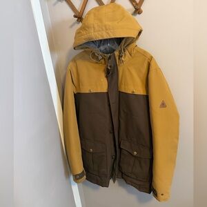 Woods down filled parka mustard and brown two toned deep winter warmth men’s M
